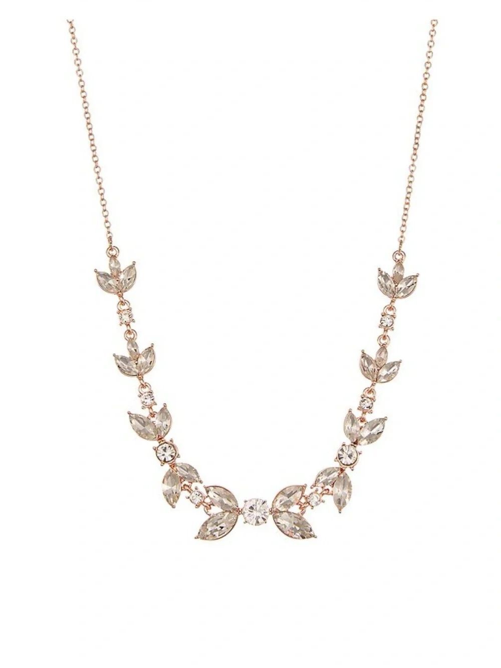 You’re Invited Rose Gold Crystal Leaf Pendant Necklace